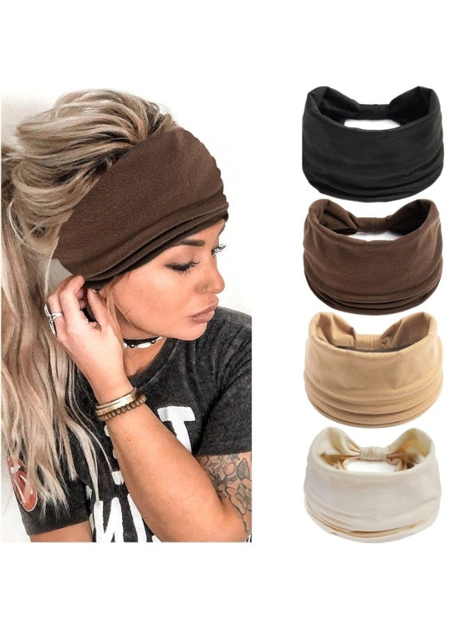 ChicAbode 4 Pcs Wide Headbands for Women, Fashion Head Bands Non Slip Elastic Hair Bands Knoted Turban, Sport Sweat Headband for Yoga Running Gym - Image 1